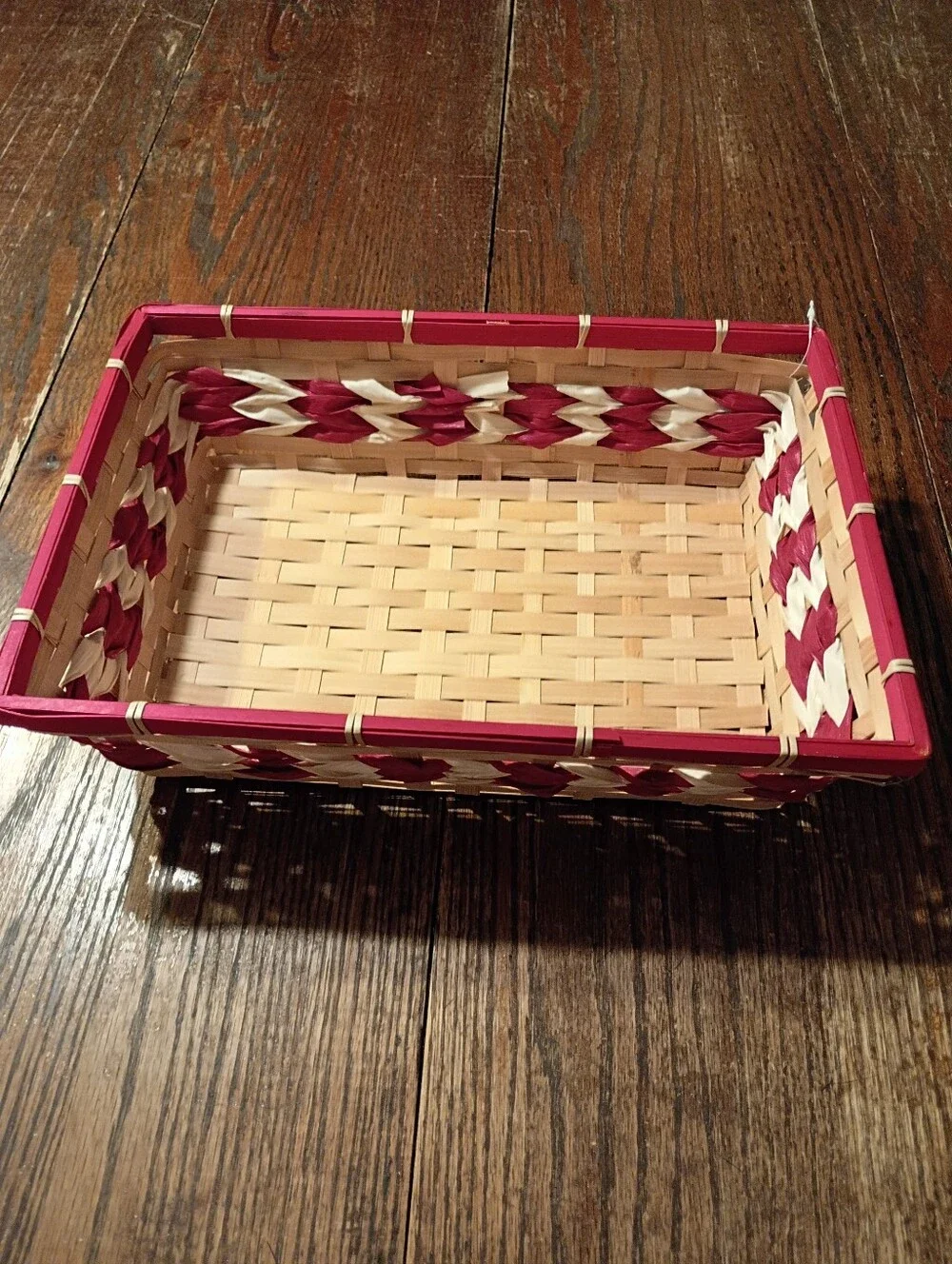 New Red Tan Weaved Rectangular Basket
